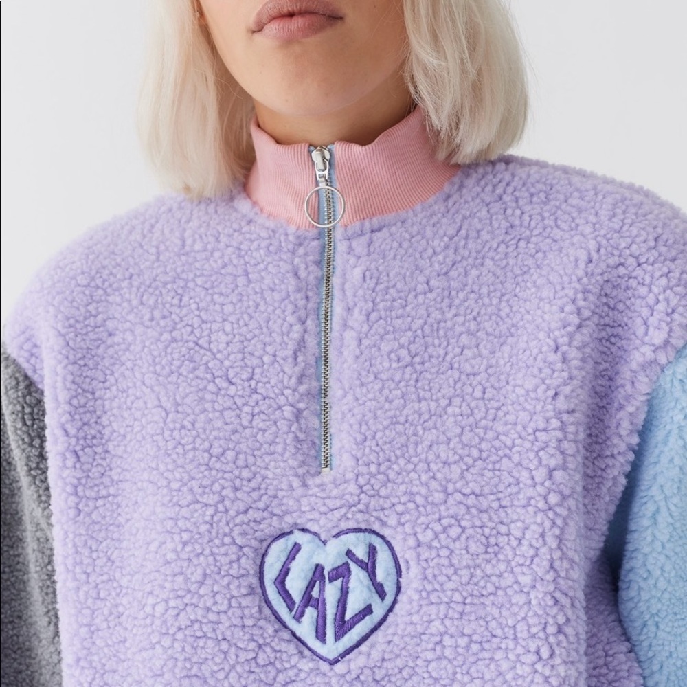 Lazy Oaf Pastel Panel Color Block Fleece Size S - image 2